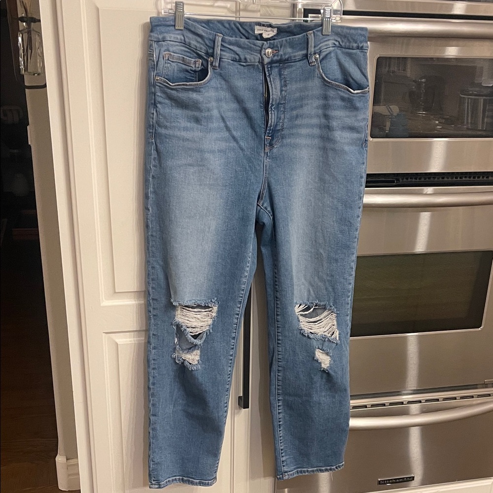 Good American Light Blue Distressed Boyfriend Jeans